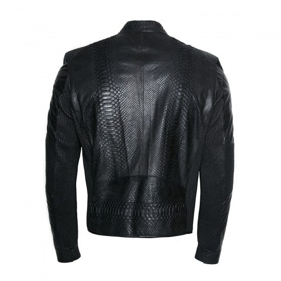 Black Python Snake Skin Jacket with Sheepskin Details