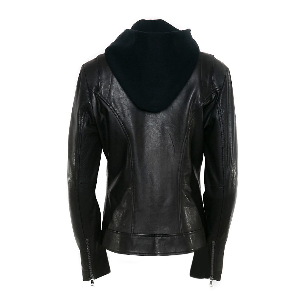 Black Sheep Leather Biker Jacket with Hood