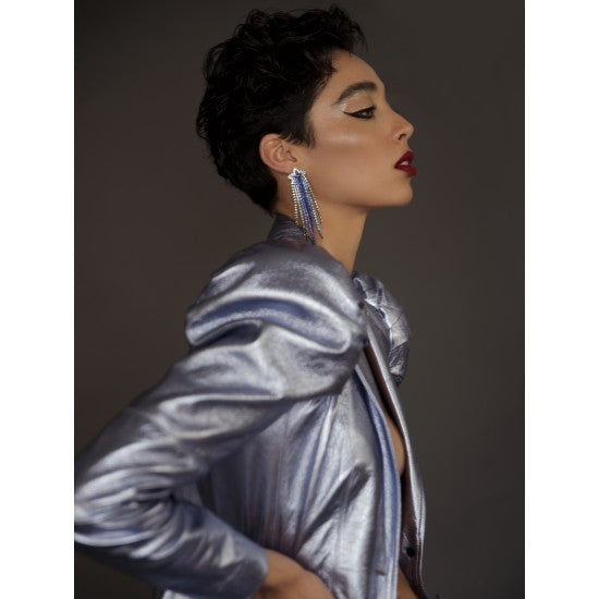 Metallic Sheepskin Jacket with Puffed Shoulders