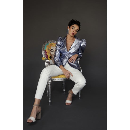 Metallic Sheepskin Jacket with Puffed Shoulders