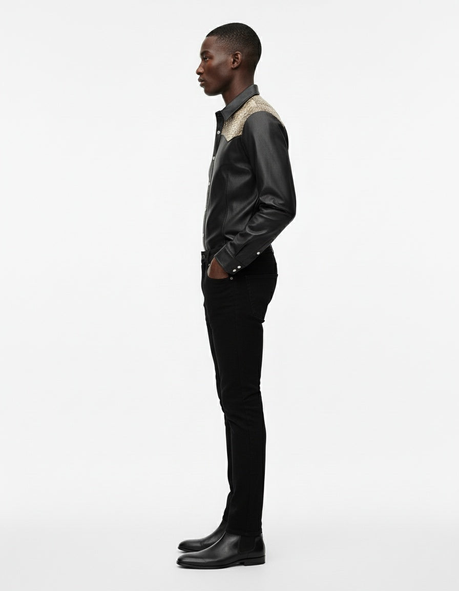 Black Leather Snakeskin Shirt