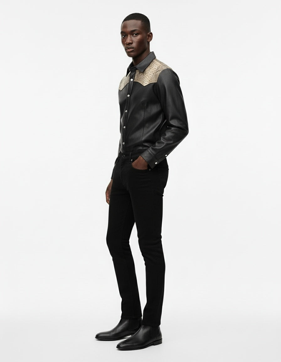 Black Leather Snakeskin Shirt