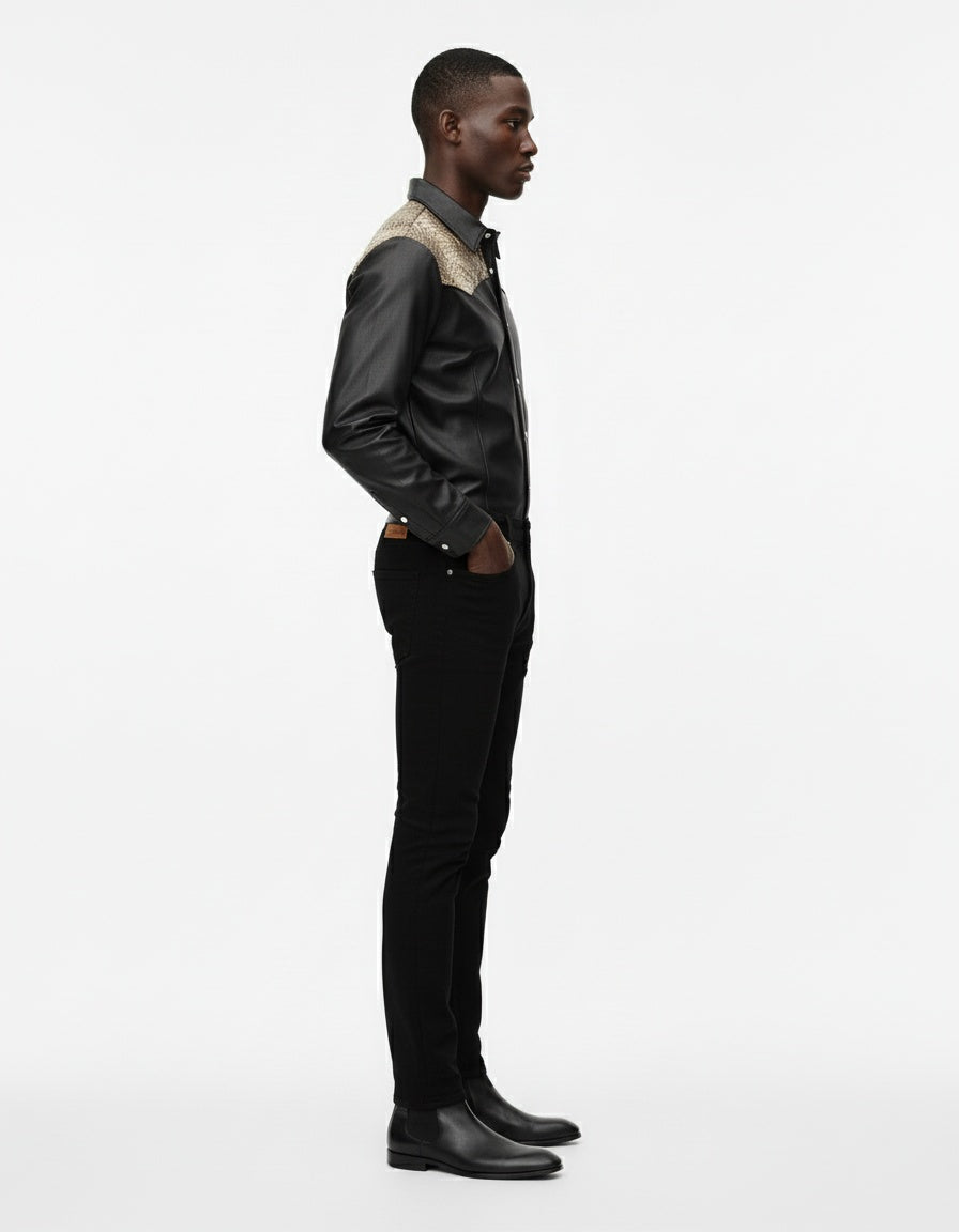 Black Leather Snakeskin Shirt
