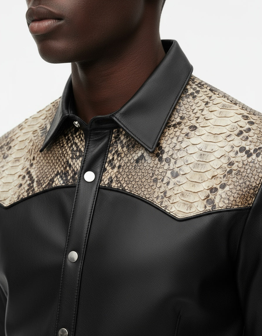 Black Leather Snakeskin Shirt