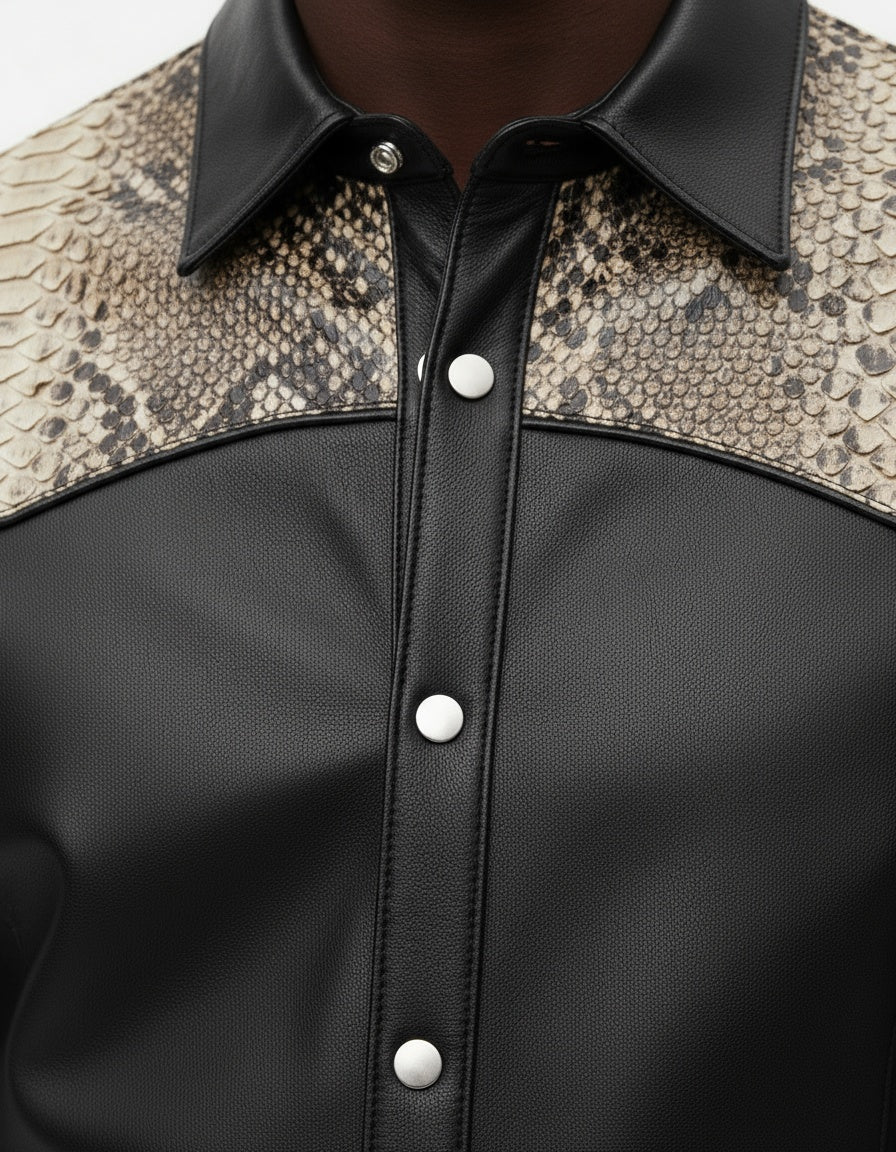 Black Leather Snakeskin Shirt