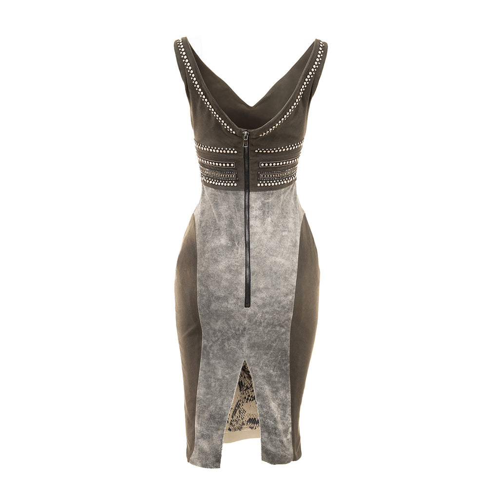 Leather Midi Dress with Swarovski Crystals