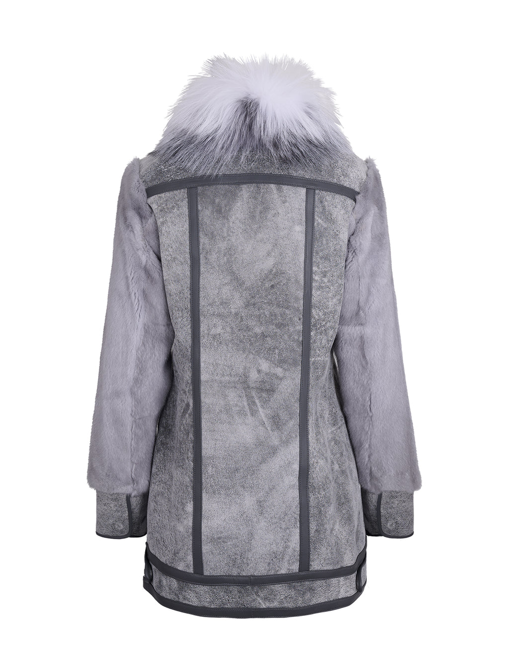 Textured Leather Coat with Mink Collar and Sleeves