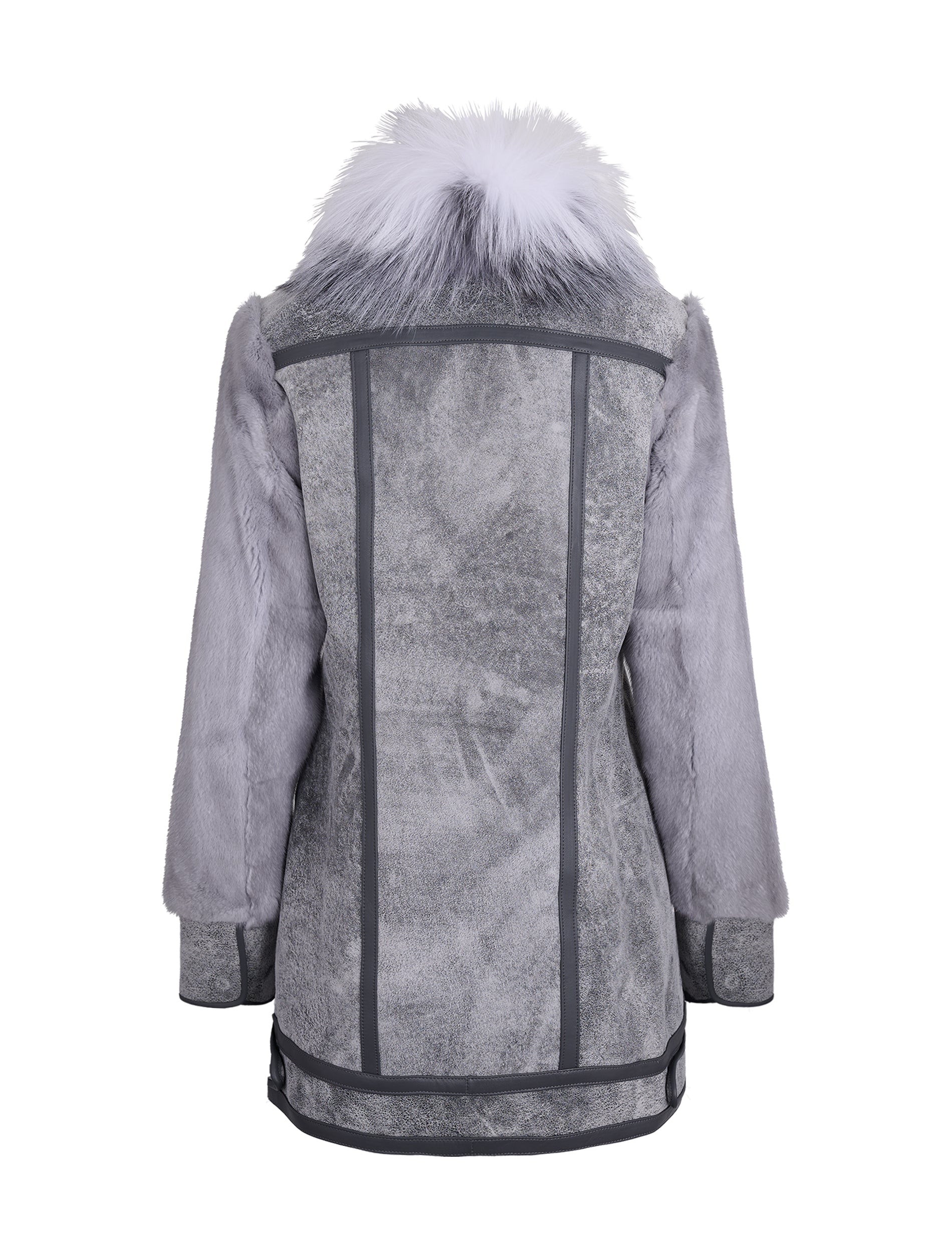 Textured Leather Coat with Mink Collar and Sleeves