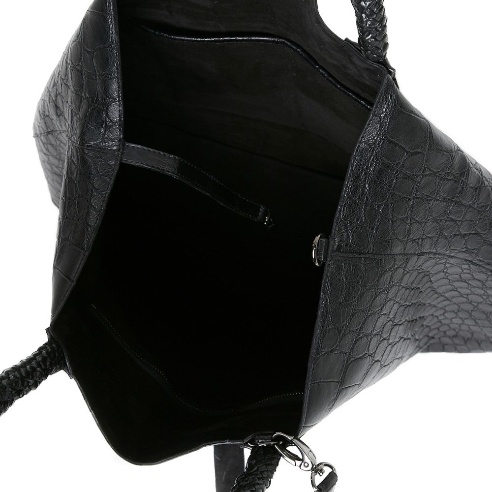 Black Alligator Skin Shopping Bag