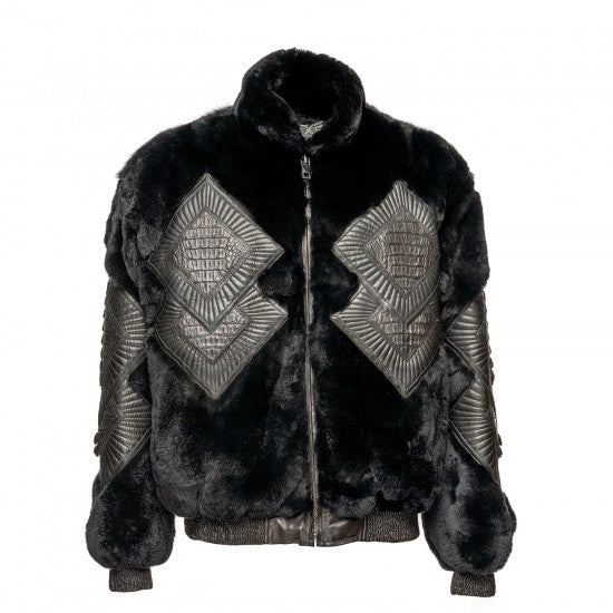 Black Rex Rabbit Jacket with Caiman Accents