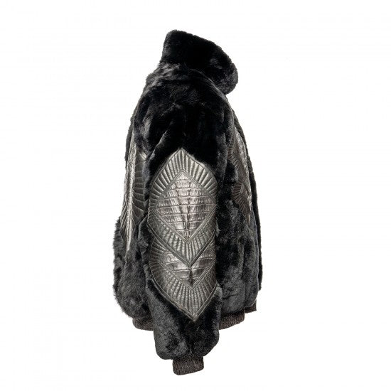 Black Rex Rabbit Jacket with Caiman Accents