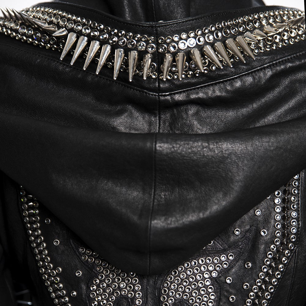 Sheep Leather Hooded Jacket with Swarovski Accents