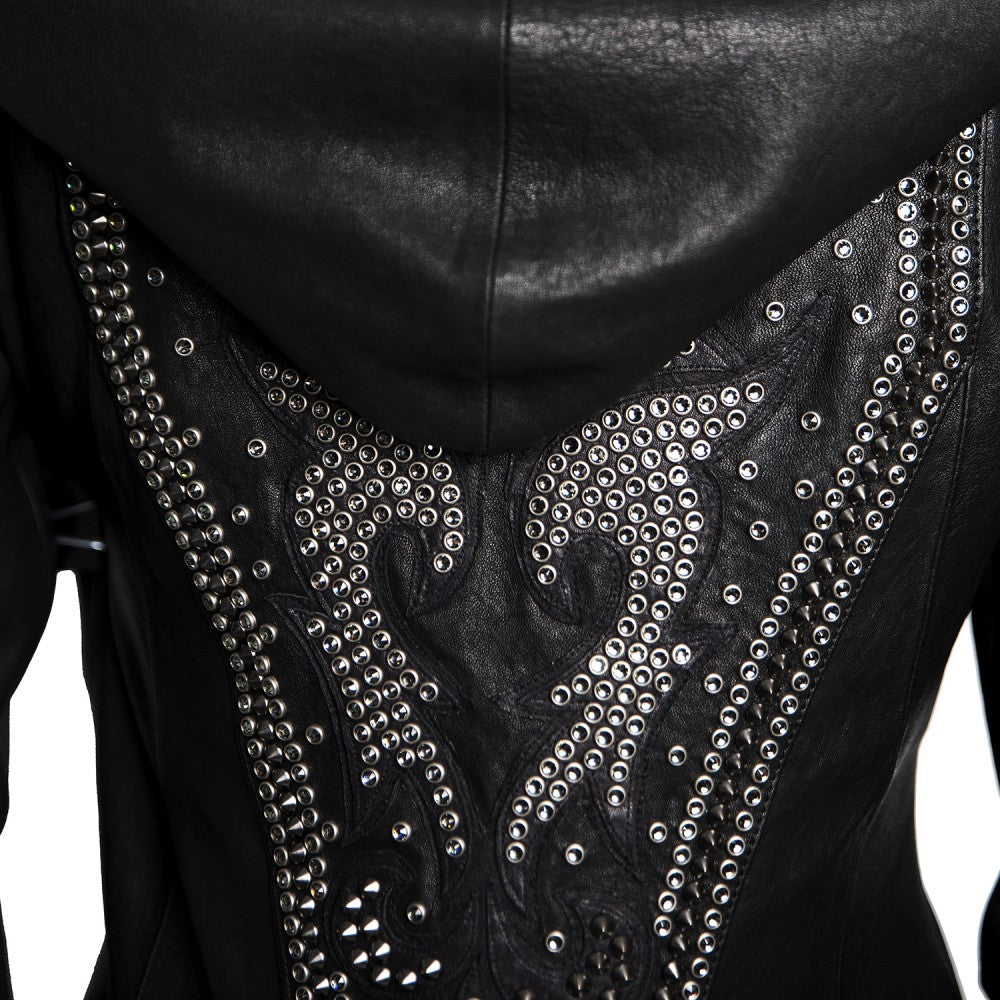 Sheep Leather Hooded Jacket with Swarovski Accents