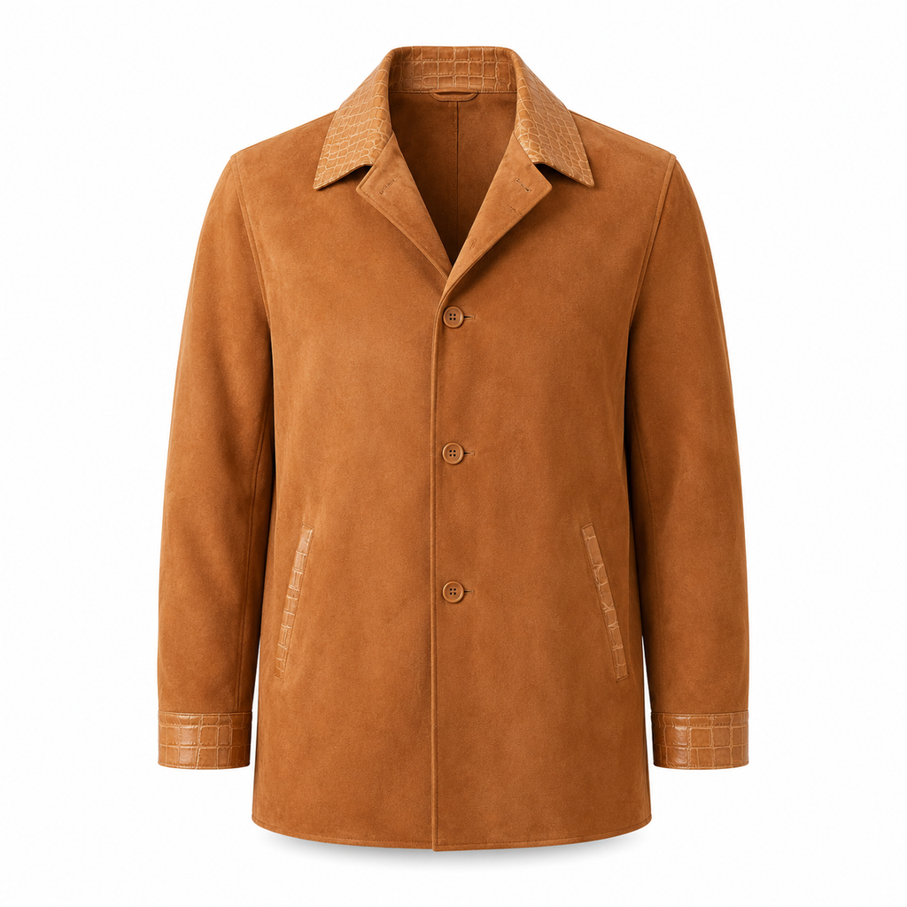 Sheepskin Leather Shirt with Lizard Appliqué