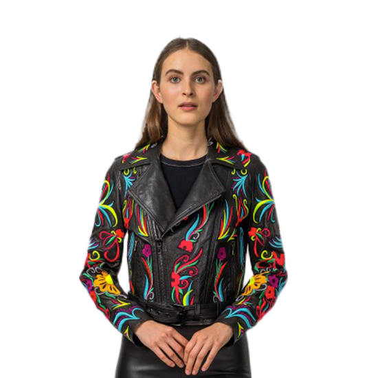 Embroidered Sheepskin Biker Jacket