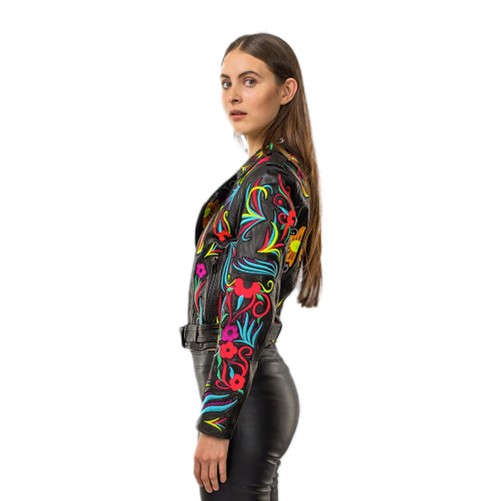 Embroidered Sheepskin Biker Jacket