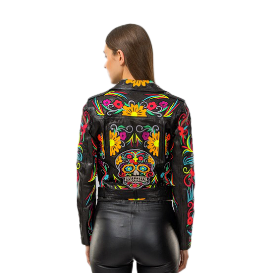 Embroidered Sheepskin Biker Jacket