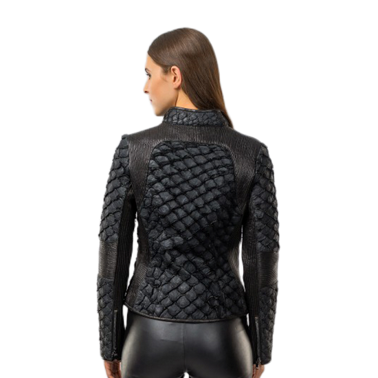 Pirarucu Skin Mao Collar Jacket