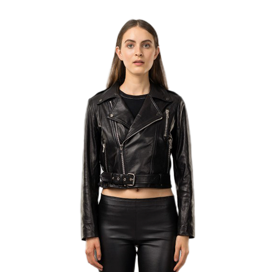 Chaqueta de motociclista de piel de oveja negra