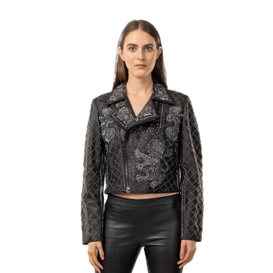 Black Sheep Leather Embroidered Biker Jacket