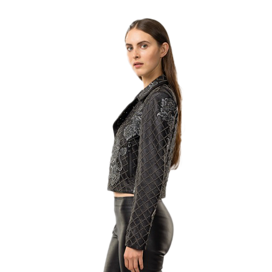 Black Sheep Leather Embroidered Biker Jacket