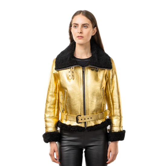 Golden Sheepskin Aviator Jacket