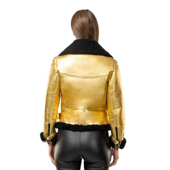 Golden Sheepskin Aviator Jacket