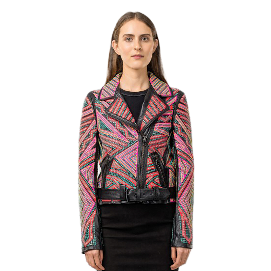 Multicolored Swarovski Biker Leather Jacket