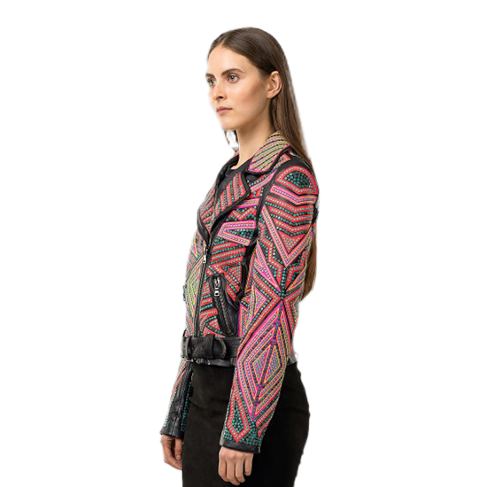 Multicolored Swarovski Biker Leather Jacket