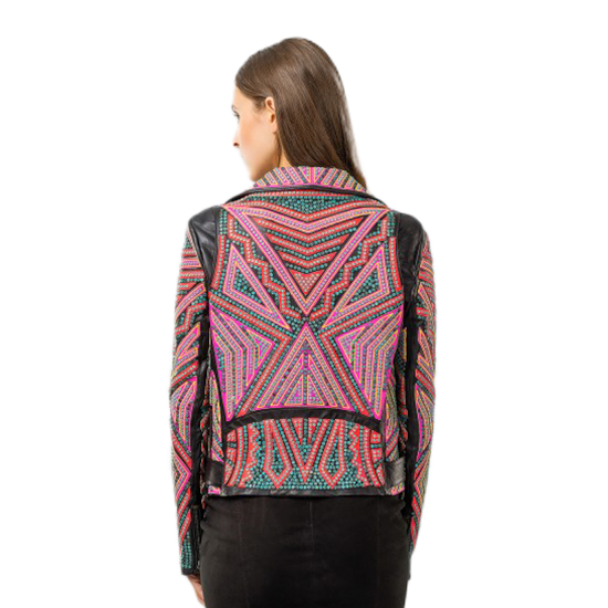 Multicolored Swarovski Biker Leather Jacket