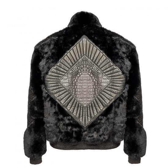 Black Rex Rabbit Jacket with Caiman Accents