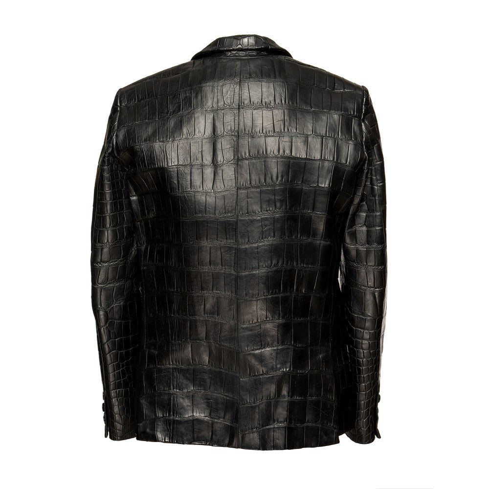 Black Alligator Skin Blazer with Lapel Collar