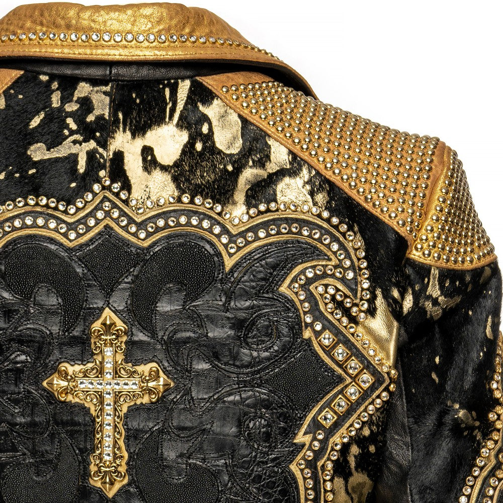 Gold Sheepskin Biker Jacket with Swarovski Accents