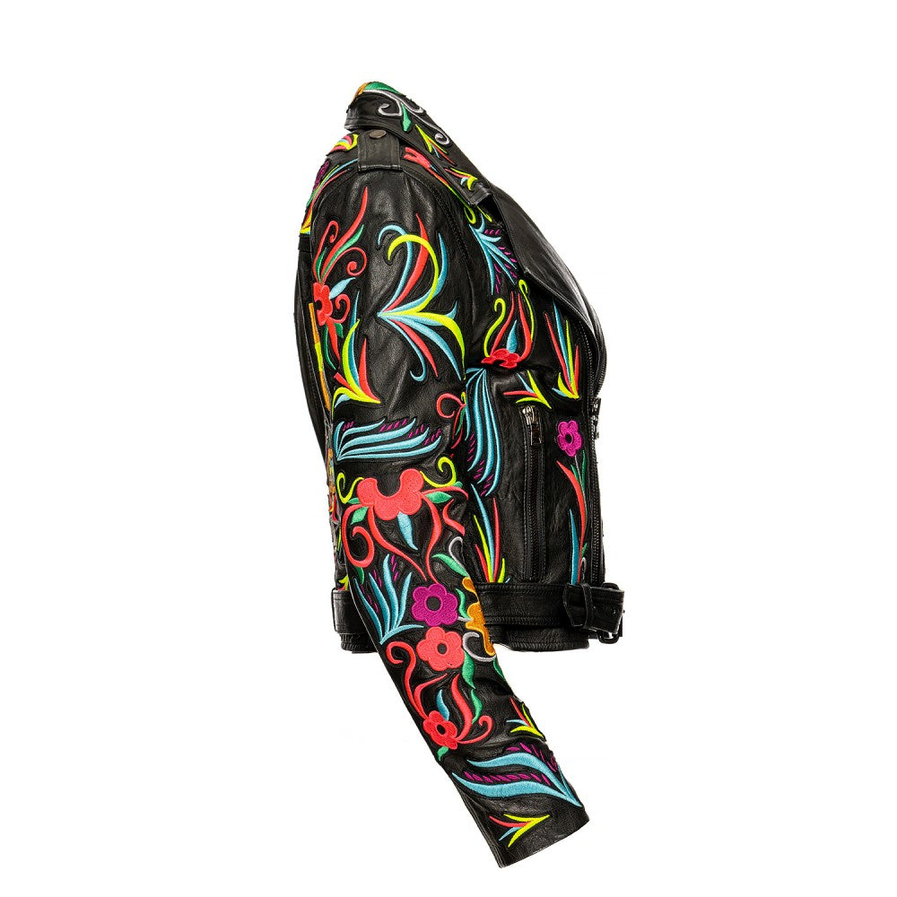 Embroidered Sheepskin Biker Jacket