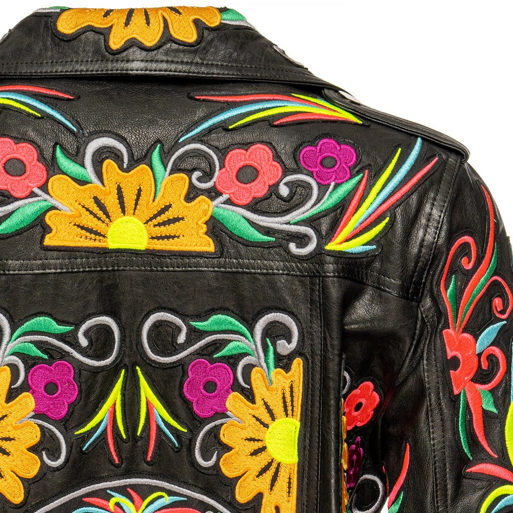 Embroidered Sheepskin Biker Jacket