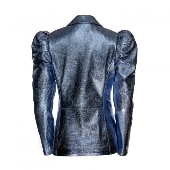 Metallic Sheepskin Jacket with Puffed Shoulders