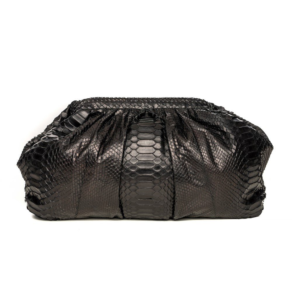 Black Python Gathered Clutch