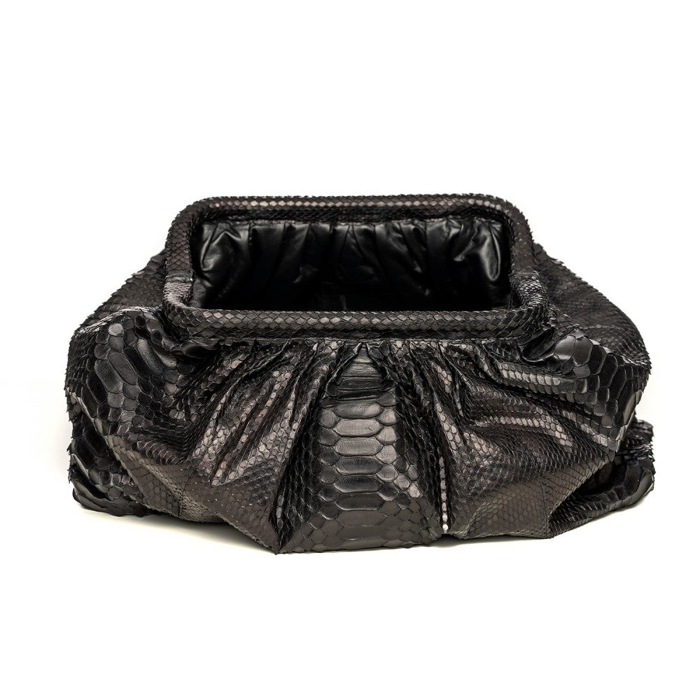 Black Python Gathered Clutch