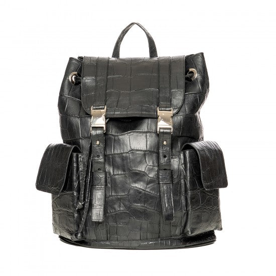 Black Crocodile Embossed Leather Backpack