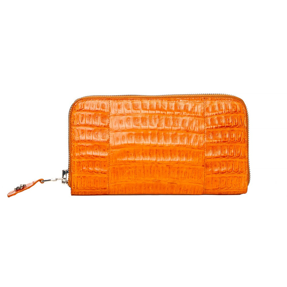 Orange Caiman Leather Wallet