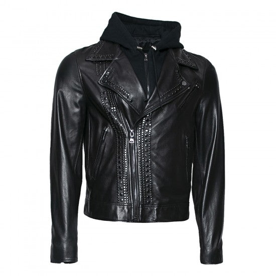 Black Sheep Leather Biker Jacket with Metal Accents