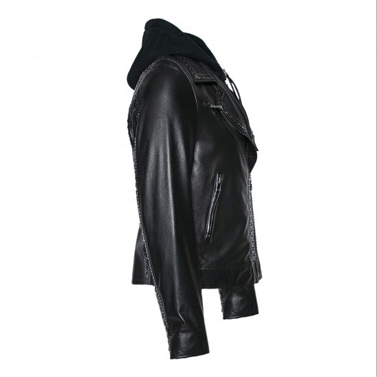 Black Sheep Leather Biker Jacket with Metal Accents