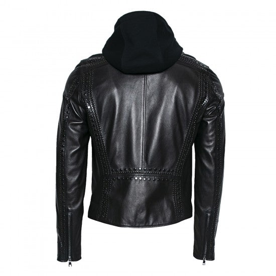 Black Sheep Leather Biker Jacket with Metal Accents