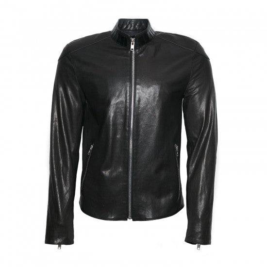 Sheepskin Mao Collar Jacket with Caiman Details