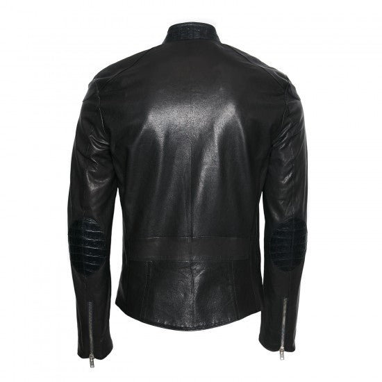 Sheepskin Mao Collar Jacket with Caiman Details