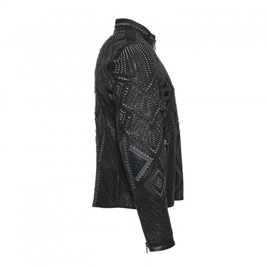 Black Sheepskin Swarovski Embellished Jacket