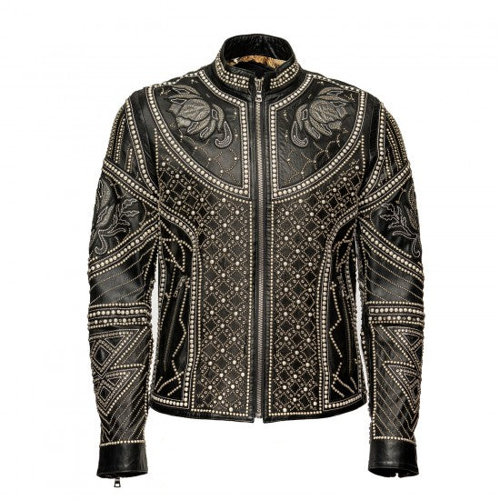 Black Sheepskin Jacket with Swarovski Embroidery