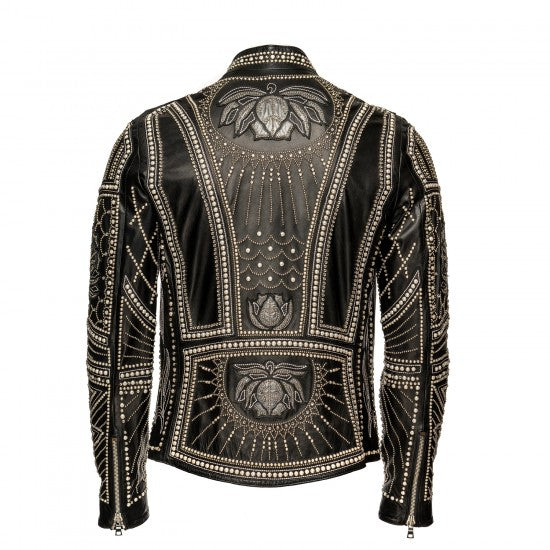 Black Sheepskin Jacket with Swarovski Embroidery