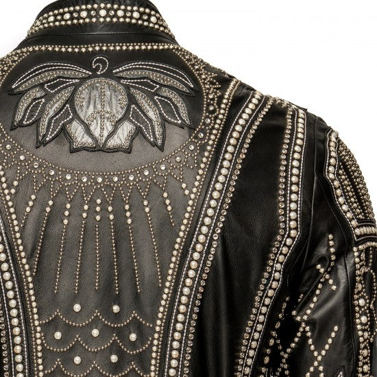 Black Sheepskin Jacket with Swarovski Embroidery