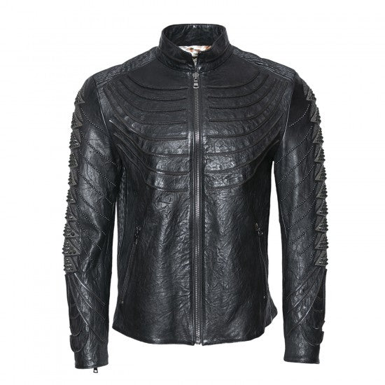 Black Sheepskin Metal Accent Jacket